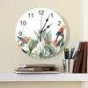 Wall Clocks Ins Style Tropical Plants Parrot Round Clock Modern Design Kitchen Hanging Watch Home Decor Silent