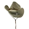 Boinas de verão chapéu de cowboy trançado com tampa de palha de hat hat band kallaite western cowgirl sombrero ao ar livre unissex boho jazz praia sunhat