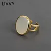 Band Rings LIVVY Silver Color Smooth Oval Round Disc Ring Open Finger Rings For Women Jewelry Gifts 2021 Trend P230411