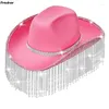 Bérets strass glands femmes chevalier Chapeau de mariage Panama élégant fête habiller casquette Western Cowgirl chapeaux cristal Chapeau Jazz