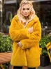 女性の毛皮のソリッドコートロングジャケット女性2023冬の濃厚な暖かいスタンドカラーレックスコートファッションストリートウェアファーリーオーバーコート