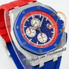 APF 44mm 26400SO A3126 Automatyczne chronografie męskie Watch Red White Indeks Blue Ceramic Rumel Pasp Eksplakla technologia Super wersja PuretimeWatch C3