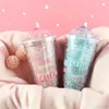 Muggar dubbla kaffekoppar med lock resor bärbara plaststjärna paljetter juice mjölk mugg rosa isolerat vatten flaska par gåva