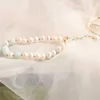 Boucles d'oreilles pendantes 7 pouces Mode Riz Blanc Eau Douce Perle Vert Jade Bracelet Chanceux Eau Douce FOOL'S DAY Mariage Halloween Crochet Classique
