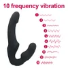 Vibratoren 10 Geschwindigkeiten trägerloser Strapon Dildo Vibrator weiblich doppelte vibrierende G -Spot -Sexspielzeug für Frauen Paar Anal Prostata -Massagegeräte 230410