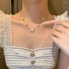 Chains Fashion Butterfly Necklace For Woman Imitation Pearls Sexy Clavicle Chain 2023 High-End Design Jewelry Party Gifts