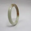 Bangle White With Light Coffee Certified Natural DuShan Jade Bracelet Men Women Charm Jewelry Boutique Polishing Bangles SZ 56-57mm