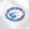 Collana Orecchini Set Due Colori Pietra Naturale Perline Bracciale Calcedonio Opale Lava Angelite Quarzi Gioielli elasticizzati per le donne