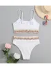 Maillots de bain pour femmes 2023 Femmes Two Piece Scoop Neck Bikini Crop Top High Cut Maillot de bain côtelé Sporty Sheer Lace 230411