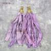 Pendanthalsband 10st Light Purple Gold Color Cap Sari Silk med Crystal och Rhinestone Ball Lavander Garn Ribbon Tassel PM20062