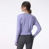 2024 Lu Yoga Lemon T-shirt da donna con top corto allentato a maniche lunghe per le donne T-shirt sportive da donna Fitness Running Gym Camicetta Allenamento femminile Coagulo