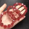 Link Bracelets Natural Strawberry Quartz Cube Bracelet String Charms Strand Exquisite Jewelry Gift Healing Crystal Energy 1pcs