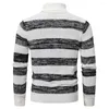 Men's Sweaters Men Fall Winter Sweater Striped Colorblock Knitted High Collar Neck Protection Elastic Pullover Thick Warm