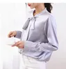 Bluzki damskie Bowknot Mulberry Silk Shirt Women Spring and Summer Long-Sleeved Hangzhou Slim White Heavy