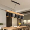 Pendant Lamps Modern Linear Lights Nordic 100cm 5-Light Wooden And Black E27 Bulb Hanging Lamp For Kitchen Island Dinning Table Bars
