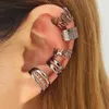 Bengelen oorbellen kuswife zilveren kleur bladeren clip voor vrouwen mannen creatief eenvoudige c ear manchet niet-piercing set trend sieraden