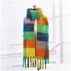 8 цветов Дизайнерская Европейская мода Осень и зима Mti-Color Утолщенный клетчатый женский шарф Мягкая кисточка Удлиненная шаль Теплая капля Deliv Dhfje