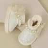 Bottes 12-16cm Bling Baby Girls Snow avec chaîne perle pailletée chaude cheville épaisse peluche pour petite princesse hiver