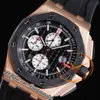 APF 44 mm 26401RO A3126 Automatik-Chronograph Herrenuhr Roségold Schwarz Keramiklünette Weißes Hilfszifferblatt Gummi Exklusive Technologie Superversion Puretimewatch A1