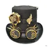 Basker unisex gotisk steampunk topphattar med avtagbara skyddsglasögon brosch män kvinnor kostym hatt parti leverans scen