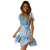 Casual Dresses Beautiful Summer Mini Dress Low-cut Women Bohemia Ruffle Rich Colors Dress-up