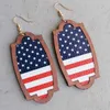 Dangle lampadario stella e strisce USA Flag stampa in pelle in legno geometrico Indipendenza Orecchini Z0411