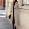 여자 양모 블렌드 코트 겨울 한국 패션 긴 코팅 된 두꺼운 양모 검은 색 Haruku 231110