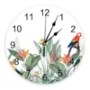 Wall Clocks Ins Style Tropical Plants Parrot Round Clock Modern Design Kitchen Hanging Watch Home Decor Silent