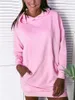 Robes décontractées 2023 Automne Manches longues Femmes Robe à capuche Solide Rose Poches Femme Mode Streetwear Dames Vêtements