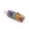 Hänge halsband Tree of Life Wire Wrapped 7 Chakra Crystal Point Necklace Reiki Healing Natural Hexagonal Stone SMYCEM