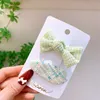 Sweet Girl Princess Plaid BB Clip Fashion Small Fresh Green Series Korea Children Fabric Bow Hairpins Hair Accessories