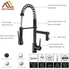 Kitchen Faucets Blackend Spring Pull out Side Sprayer Dual Spout Single Handle Mixer Tap Sink 360 Rotation 230411