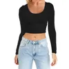 Damen T-Shirts Damen Mode Leicht Yoga Crop Tops Slim Fit Langarm Workout Bluse Gestreiftes Damen Shirt