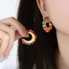 Boucles d'oreilles Minar INS en acier inoxydable plaqué or 18 carats PVD multicolore pierre naturelle irrégulière Jade Agate en forme de C pour femmes