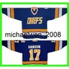 Weng Hanson o 17 Home Jersey 16 18 18 Джефф Хансон Уайт Братья Слапшот Чарлстаун Вождей o Индивидуальная Джерси Любое число любое название сшило на