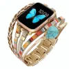 Bracelet en cuir pour femmes, pour iWatch série Ultra 2 8 7 6 SE, bijoux en métal, pour Apple Watch Band 9 Ultra 49mm 44mm 40mm 45mm 41mm, ceinture