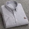 Men's Casual Shirts Quality Summer 100% Cotton Oxford Shirt Men's Short Sleeve Embroidered Horse Casual Solid Dress Shirts Men Plus Size 5XL 6XL 230410