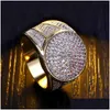 Solitaire Ring Mens Hip Hop Gold Rings Jewelry Fashion Iced Out Simation Diamond For Men Drop Delivery Dhgarden Otafh