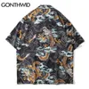 Freizeithemden für Herren GONTHWID Hawaiihemden Harajuku Chinesischer Drache Strandhemd Streetwear Hip Hop Casual Urlaub Tropisch Kurzarm Knopfoberteile 230411