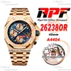 APF 42mm 26238or A4404 Automatisk kronograf Mens Watch Rose Gold Blue Textured Dial Stick rostfri Stee Armband Exclusive Technology Super Edition Puretime B2