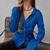 Women's Blouses Elegant Pleated Shirts 2023 Spring Fashion Blouse Office Lady Clothing Long Sleeve Loose Tops Women Solid Button Up 25331