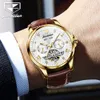 Armbandsur original jsdun lyx automatisk mekanisk klocka för män läder rem klockor skelett design mode vattentätt man armbandsur 231110