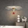 Lampes suspendues Lampes modernes Creative Minimaliste Volant Lampe ronde Grain d'eau Verre Décor de la salle de cuisine Table à manger Éclairage