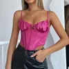 Débardeurs d'été Corset Satin Crop Tops Femmes Bustier Dos Nu Night Club Bouton Up Slim Cut Out Top Camisole Recadrée