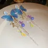 Dangle & Chandelier Sweet Yarn Butterfly Drop Earrings for Women Korean Style Long Tassel Crystal Dangle Earrings Jewelry