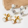 Stud Earrings INS 16K Gold Plated Stainless Steel Inlaid White Pearl C Shaped For Women Texture Post Earring Jewelry Gift