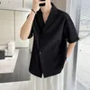 Men's Casual Shirts Men's Solid Blouse Shirt Loose Tops Fashion Semi-Sleeve Tee Summer Beach Style Handsome Men A12