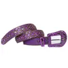 Ceinture en cuir de Cowboy occidental scintillant, ceinture en strass pour hommes, Pu clouté Crocodile violet bbSimon pour femmes