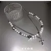 Choker 2023 Ins Fashion Reflect Light Pearl Cross Necklace Women And Men's Nightclub Double-layer Flash Layered Hip Hop Sweater Chain