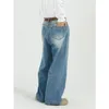 Herren denim jeans Mens Löst montering Wide Ben Straight Tube Pants Fashionabla rivna hålbyxor Herrkläder blå